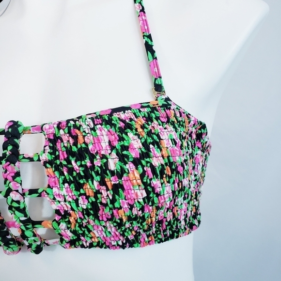Tori Praver Swimwear Ditsy Floral Smocked Bikini Top Hard to Find - Picture 3 of 8